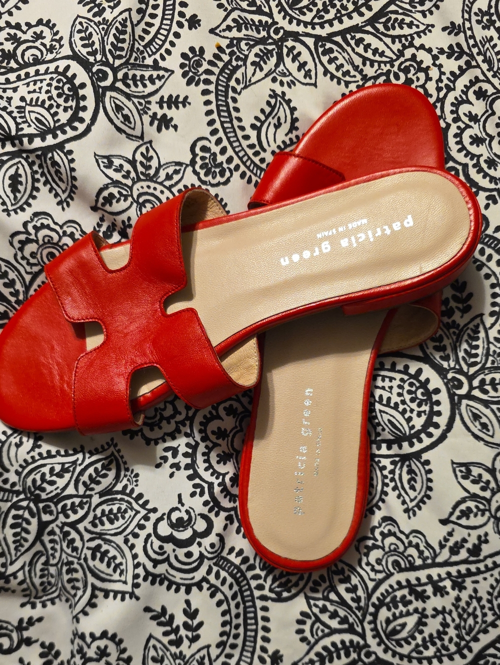 Patricia Green Bright Red Leather Slide Mules Womens Size 6